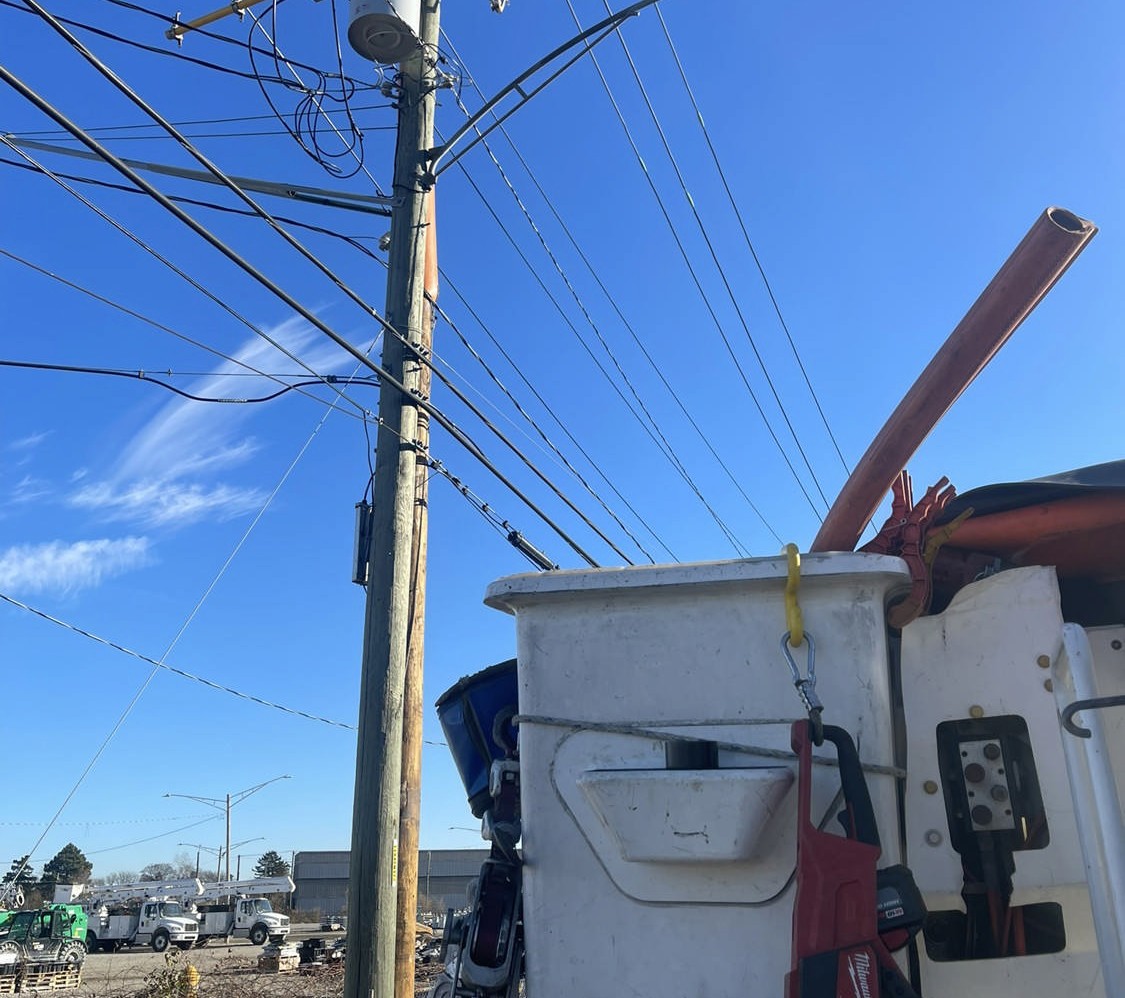 Electric distribution bucket truck work